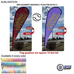 48 Hr Quick- Replacement Flag for 16' X-Large Tear Drop Flag Kit, Full Color Graphics Double Sided