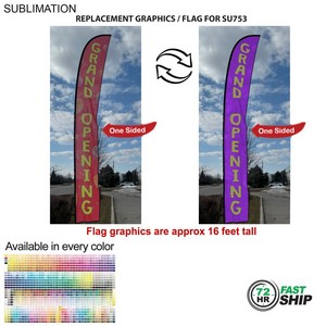 [SU853-5] 72Hr Fast Ship - Replacement Flag for 19' X-Large Feather Flag Kit, Full Color Graphics One Side