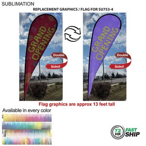 [SU853-8] 72Hr Fast - Replacement Flag for 16' X-Large Tear Drop Flag Kit, Full Color Graphics Double Sided