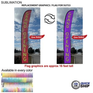 [SU853-9] 48 Hr Quick Ship - Replacement Flag for 19' X-Large Feather Flag Kit, Full Color Graphics One Side