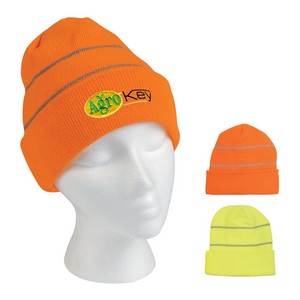 [1073] Knit Cuff Beanie With Reflective Stripes