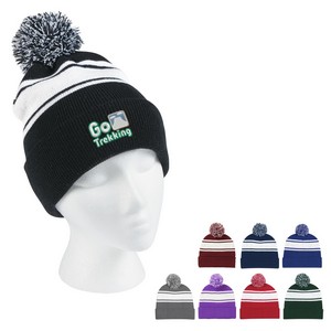 [1097] Two-tone Knit Pom Beanie With Cuff