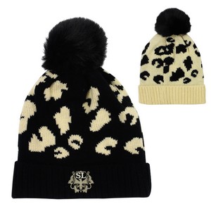 [15007] Leopard Print Pom Beanie