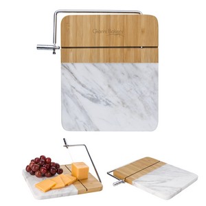 [2176] Marble And Bamboo Cheese Cutting Board With Slicer