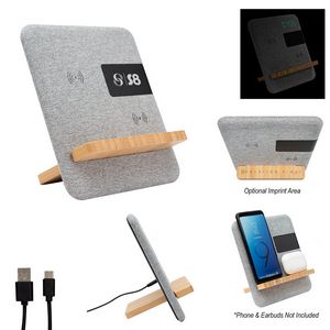 [25176] Fabric & Bamboo Wireless Charger With Clock