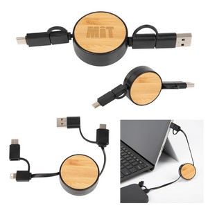 [25211] Bamboo Retractable 3-in-1 Charging Cable
