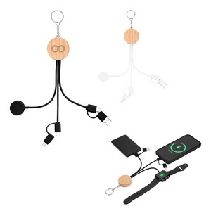 [25270] 10w Bamboo Multi-charging Cables Keyring With Watch Dock