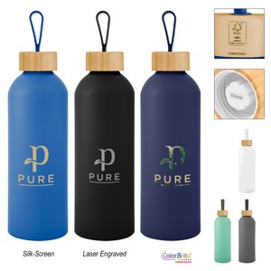 [50251] 25 Oz. Blaire Recycled Aluminum Bottle With Bamboo Lid And Carry Handle