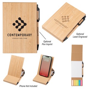 [55240] Bamboo Desk Jotter With Phone Stand