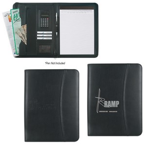 [6408] Leather Look 8 ½" X 11" Zippered Portfolio With Calculator