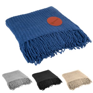 [8013] Chunky Knit Blanket With Fringe