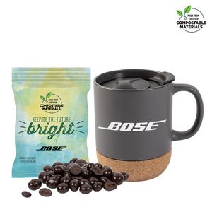 [DRK490-C26-K] Cork Bottom Mug w/ Compostable Bag of Dark Chocolate Espresso Beans