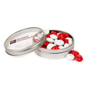 [MMTINP15-K] 1.5 oz. Color Choice M&M'S® in Silver Tin with Custom Printed Lid