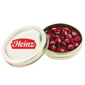 2.5 Oz. Small Top View Tin w/Imprinted Chocolate Buttons