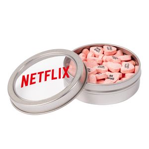 Small Top View Tin - Imprinted Conversation Hearts