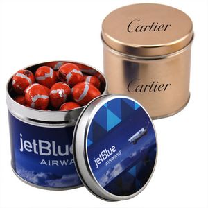 Round Tin w/Chocolate Footballs