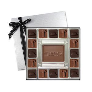 [SQ16-K] Gift Box w/ 16 Chocolate Squares & Custom Chocolate Centerpiece
