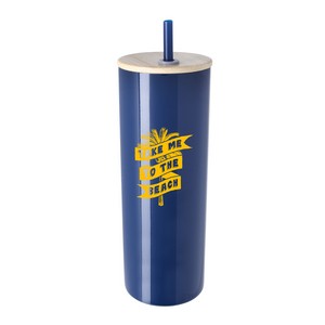 [CDKW086] Good Value™ Double-Wall Stainless Steel Tumbler with Bamboo Lid and Straw - 20 oz.