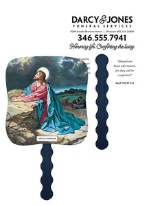 [2644-01] Skinner & Kennedy® Christ In Gethsemane - Pictorial Fan (Beige Plastic)