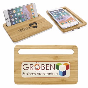 [32388] Bamboo Wireless Charging Pad with Phone Stand