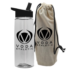 [CTXB63H] Garyline® Flair Tritan® Bottle with Flip-Straw Lid in a Cotton Bag - 26 oz.