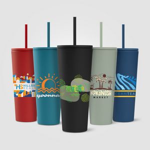[WFP-C] Spire - 24 oz Soft Touch Double Wall Recycled Plastic Tumbler w/ Straw - ColorJet