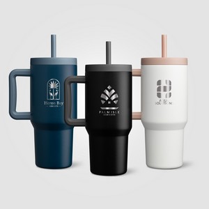 [WJU-L] Grosche Aspen Stainless Steel Triple-Wall Insulated Straw Mug - 32oz -Laser Engraved