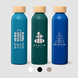 [WKA-L] Eden Recycled Stainless Steel Bamboo Lid Water Bottle - 20 oz. - Laser Engraved