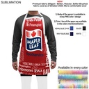 Domestic made Bib Apron, No pockets, Adjustable Neck, Sublimated, White or Stock Colored Ties 25"x28