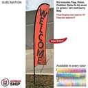 24Hr Express Ship- 10' Small Feather Flag Kit, Full Color Graphics One Side, Spike and Bag Included.