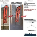 10' Small Feather Flag Kit, Full Color Graphics One Side, Outdoor Spike base, Indoor Cross Base
