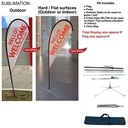9' Small Tear Drop Flag Kit, Full Color Graphics One Side, Outdoor Use Spike base, Indoor Cross Base