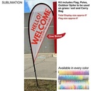 9' Small Tear Drop Flag Kit, Full Color Graphics One Side, Outdoor Use Spike base and Bag Included